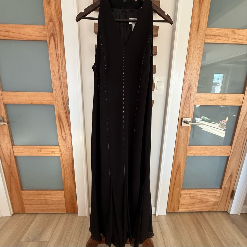Junnie Leigh Sleeveless Halter Bottom‎ Flare Black Evening Gown Prom Vntg 12 EUC